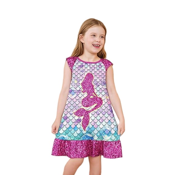 Chenglor Pajama Dress Girls Size 7-8 Years Hot Pink Matching Girls&Doll Nightgowns Princess Flutter Sleeve Pajamas Sleepwear Night Dresses