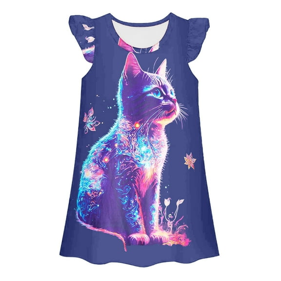 Chenglor Pajama Dress Girls Size Size 6-7 Years Navy Nightgowns for Girls Kids Pajamas Princess Dress Sleepwear Night Gown