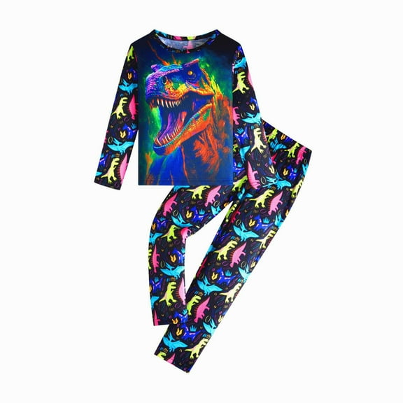 Chenglor Pajamas for Boy Girls 9-10 Years Dinosaur Pajamas for Little Boy Girls Long Sleeve Top and Pants Long Sleeve Pajamas Breathable Sleepwear 2pcs Homewear Clothes # Blue