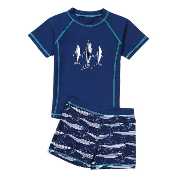Chenglor Swim Set Boys Summer Swimwear For Toddlers And Kids Blocking Swimsuit With Swim Trunks And Top #Navy XXXL