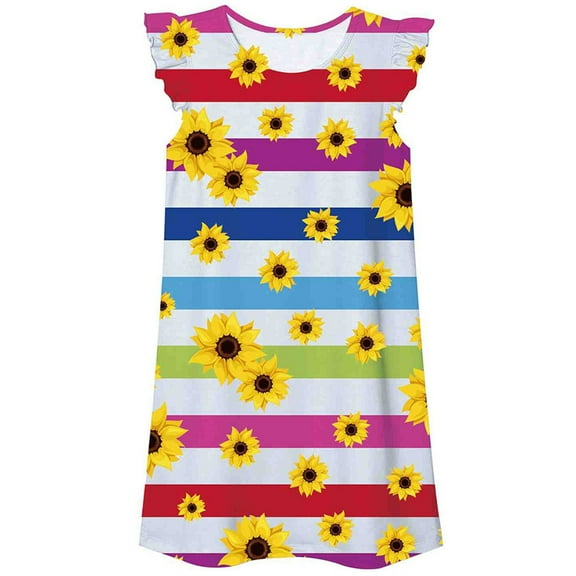 Chenglor Toddler Nightgowns for Girls 11-12 Years Multicolour1 4th of July Girls Princess Nightgowns Flutter Sleeves Night Dress Sleepwear 5-12 Years Pajamas Nightgowns for Little Girls