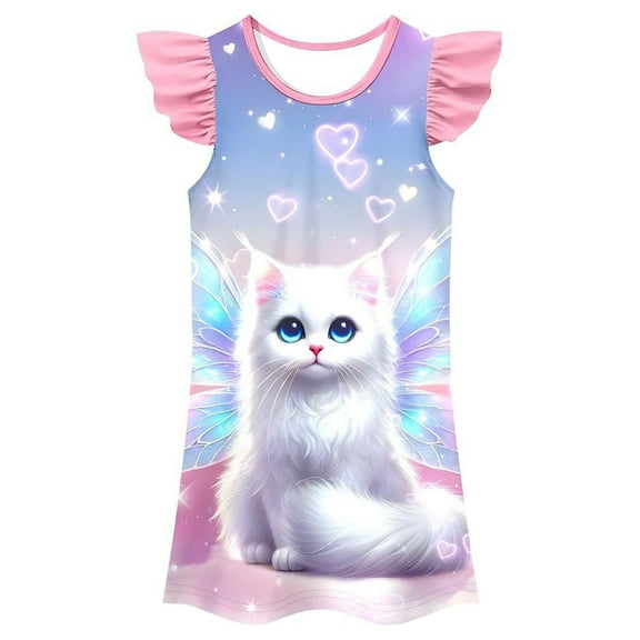 Chenglor Toddler Nightgowns for Girls 3-4 Years Light Purple Girls Nightgown Summer Dresses Tie Dye Kids Nightgown Girls' Nightgowns & Sleep Shirts