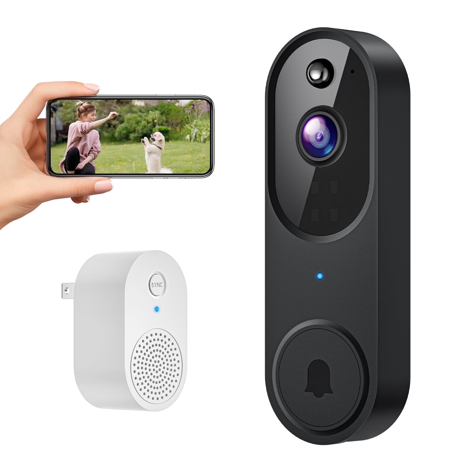 TIKBBRMG Video Doorbell,Doorbell Camera Wireless,No-Drill, Easy to Install,Two-way audio, HD Motion and Chime app Alerts and Enabled Houses, Apartments, Businesses,(Black)