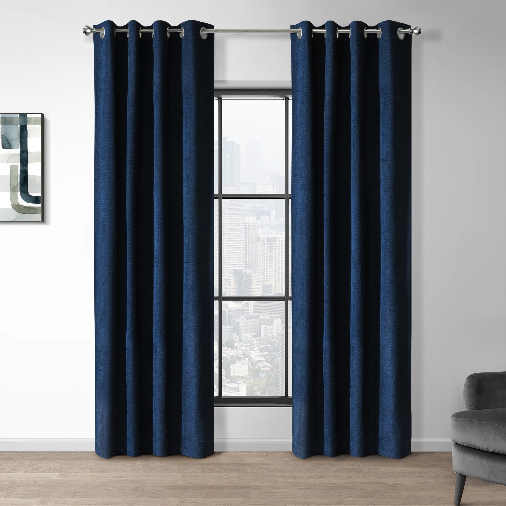 Dark Navy Polyester Blackout Grommet Curtain Panel 52 x 95
