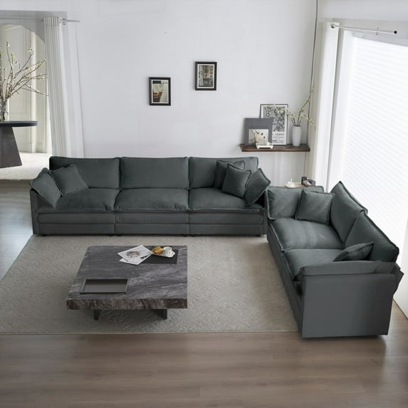Modern Gray Chenille 2+3 Seater Sofa Set with Solid Wood Frame (220×80×75cm)