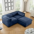 thumbnail image 1 of Chenille 2-Seater Sofa with Ottoman Storage Seat, Cylindrical Backrest and Armrests, Modern Fabric Loveseat Featuring Hidden Storage Space (Blue), 1 of 11