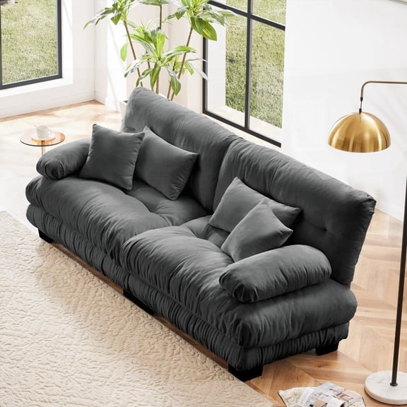Chenille 2-Seater for Living Room - Cloud Couch with Lumbar & Throw Pillows