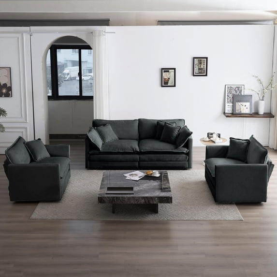 Chenille 3-Piece Sofa Set with Arm Chairs - Superior Comfort for Daily Use