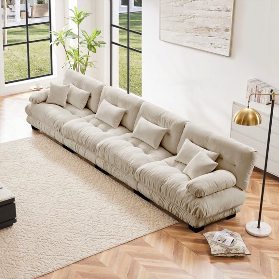 Chenille 4-Seater Sofa Couch: Deep Seat, Exquisite Design & Cloud Comfort for Living Room