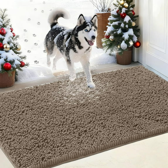 Chenille Absorbent Outdoor Doormat 30" x 20", Washable Muddy Door Mats for Dog Non Slip Indoor Doormat Dog Mat for Muddy Paw Front Inside Doormats for Entryway Beige