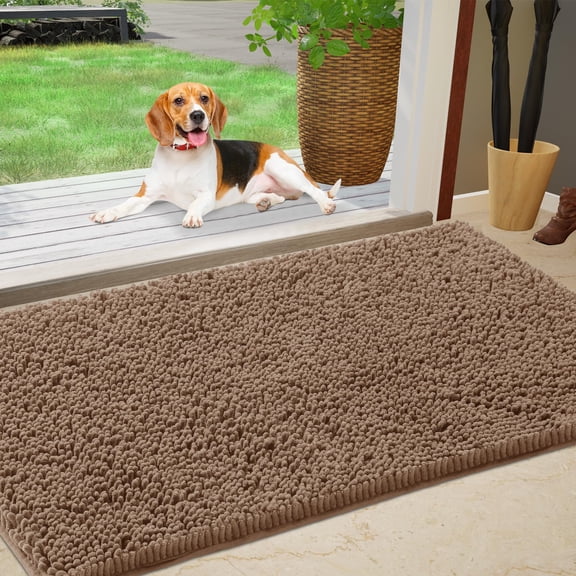 Chenille Absorbent Outdoor Doormat 30" x 20", Washable Muddy Door Mats for Dog Non Slip Indoor Doormat Dog Mat for Muddy Paw Front Inside Doormats for Entryway Camel