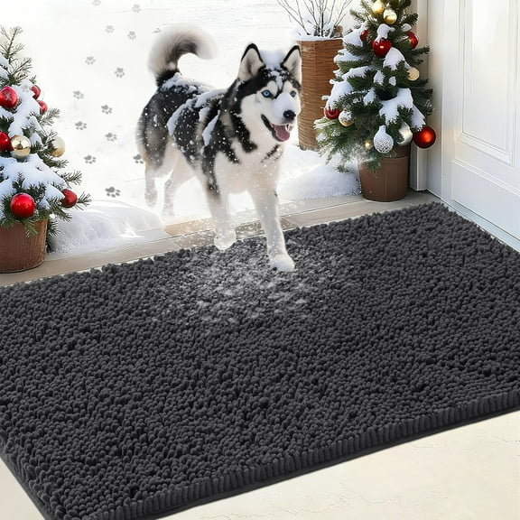 Chenille Absorbent Outdoor Doormat 30" x 20", Washable Muddy Door Mats for Dog Non Slip Indoor Doormat Dog Mat for Muddy Paw Front Inside Doormats for Entryway Dark Gray