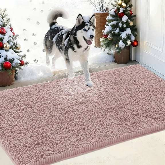 Chenille Absorbent Outdoor Doormat 30" x 20", Washable Muddy Door Mats for Dog Non Slip Indoor Doormat Dog Mat for Muddy Paw Front Inside Doormats for Entryway Dusty Pink