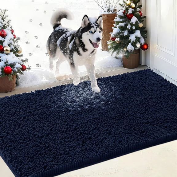 Chenille Absorbent Outdoor Doormat 36" x 24", Washable Muddy Door Mats for Dog Non Slip Indoor Doormat Dog Mat for Muddy Paw Front Inside Doormats for Entryway Navy Blue
