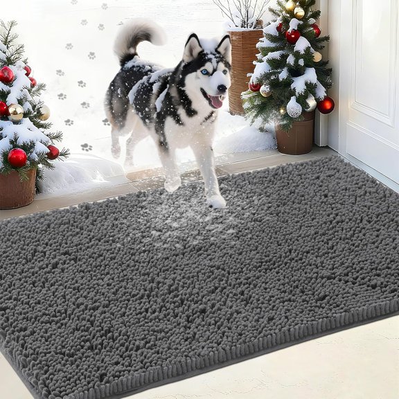 Chenille Absorbent Outdoor Doormat 48" x 30", Washable Muddy Door Mats for Dog Non Slip Indoor Doormat Dog Mat for Muddy Paw Front Inside Doormats for Entryway Grey