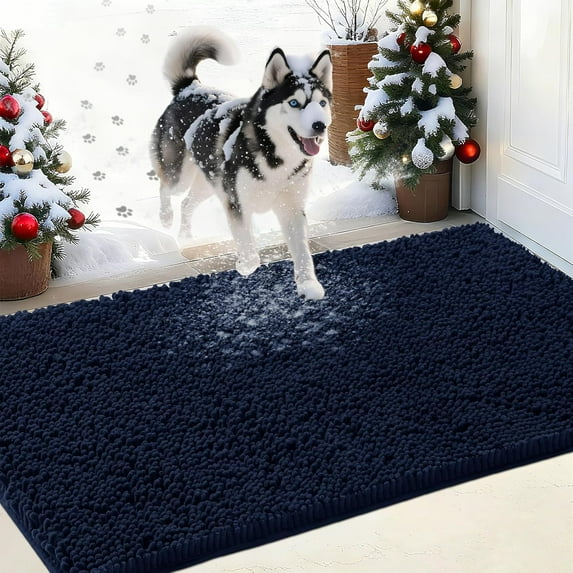 Chenille Absorbent Outdoor Doormat 60" x 36", Washable Muddy Door Mats for Dog Non Slip Indoor Doormat Dog Mat for Muddy Paw Front Inside Doormats for Entryway Navy Blue