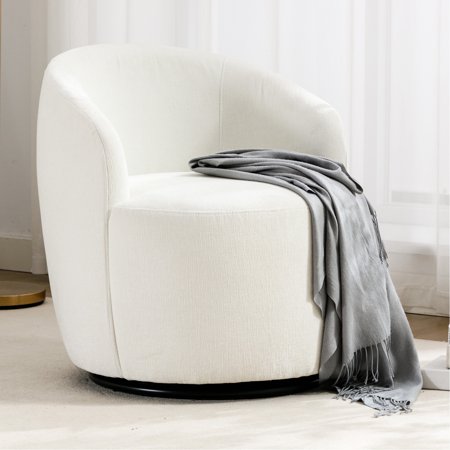 Chenille Accent Armchair | 360° Rotation in Bedroom or Hallway | Durable Chenille and Wooden Frame | Spot - Clean with Soft Cloth