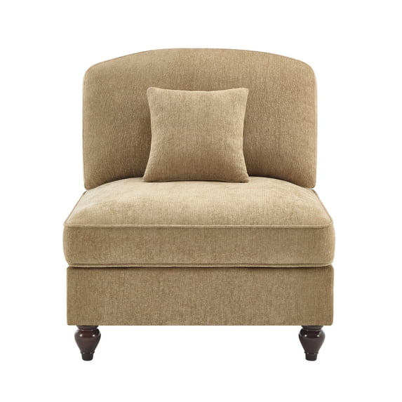 Chenille Armless Sofa with Removable Ruffle Skirt and Pillow Light Coffee Convertible Sectional for Small Spaces and Apartments