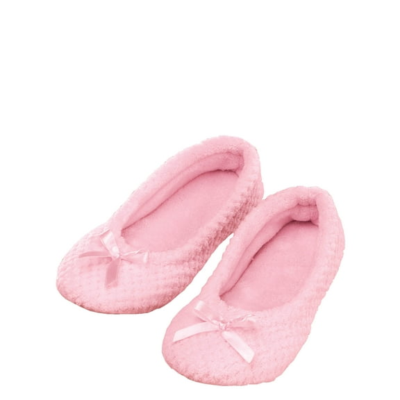 Chenille Ballet Slippers, Flexible House Slipper Design, Plush Insole, Non-Skid Outer Sole - Size Large, Light Pink