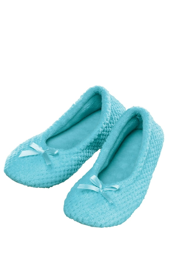 Chenille Ballet Slippers, Flexible House Slipper Design, Plush Insole, Non-Skid Outer Sole - Size XL, Light Blue