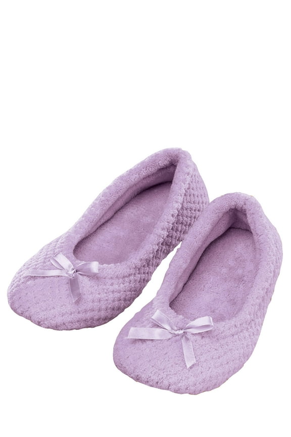 Chenille Ballet Slippers, Flexible House Slipper Design, Plush Insole, Non-Skid Outer Sole - Size XL, Light Purple