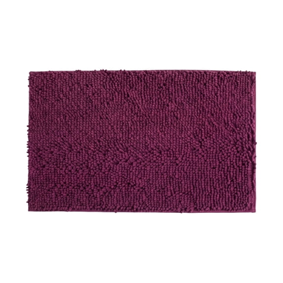 Chenille Bath Mat, 16x24 Inch Ultra Absorbent Bathroom Rug Non-Slip Shaggy Shower Carpet for Door Entry and Tub Side Indoor Floor Decoration, Dark Purple