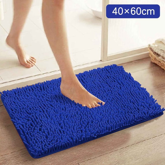 Chenille Bathroom Mat, 16 x 24 Inch Non-Slip Absorbent Floor Rug, Machine Washable Polyester Shaggy Carpet, for Bathroom, Kitchen, and Hallway, Dark Blue, 1 Count