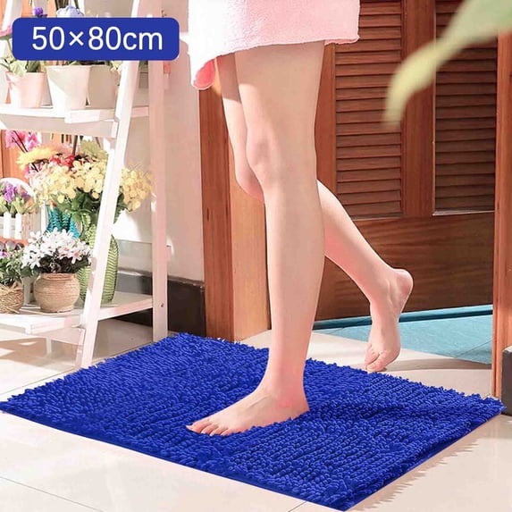 Chenille Bathroom Mat, 20 x 32 Inch Non-Slip Absorbent Floor Rug, Machine Washable Polyester Shaggy Carpet, for Bathroom, Kitchen, and Hallway, Dark Blue, 1 Count