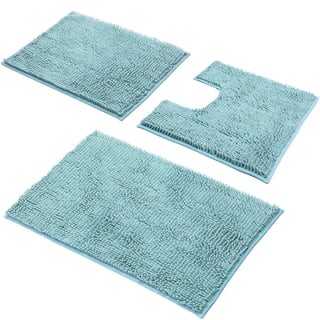 Chenille Bathroom Non-Slip Mat Set 3-Piece Quick Dry Fade-Resistant Washable Polyester Rug, Light Gray