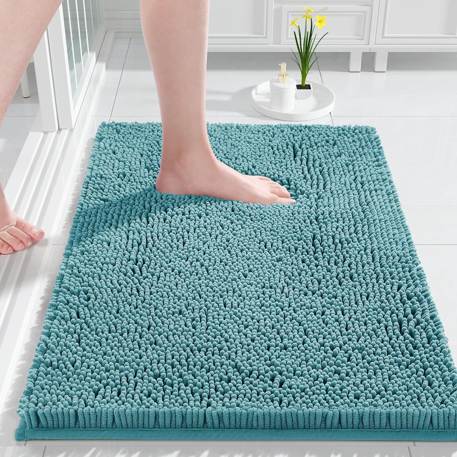 Chenille Bathroom Rug, 24x17, Extra Soft Absorbent Bath Rugs, Non-Slip ...