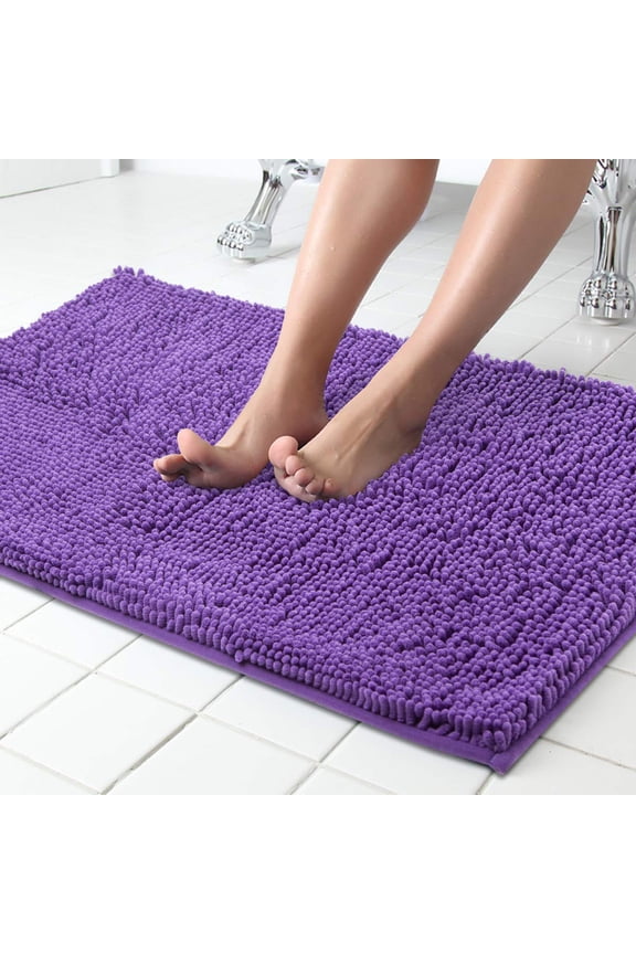 Chenille Bathroom Rug, Extra Soft Shaggy Bath Rugs, Non-Slip Bathroom Floor Mat, Water Absorbent, Thick Durable, Plush Microfiber Rugs for Shower Bathtubs, 24" x 16", Purple