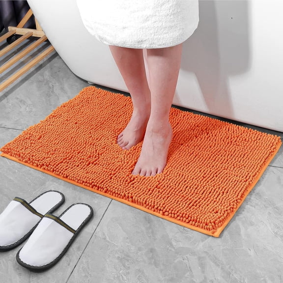 Chenille Bathroom Rug, Extra Soft and Absorbent Shaggy Bath Mat, Non-Slip Plush Carpet Runner, Machine Washable, 20''x32'', Orange