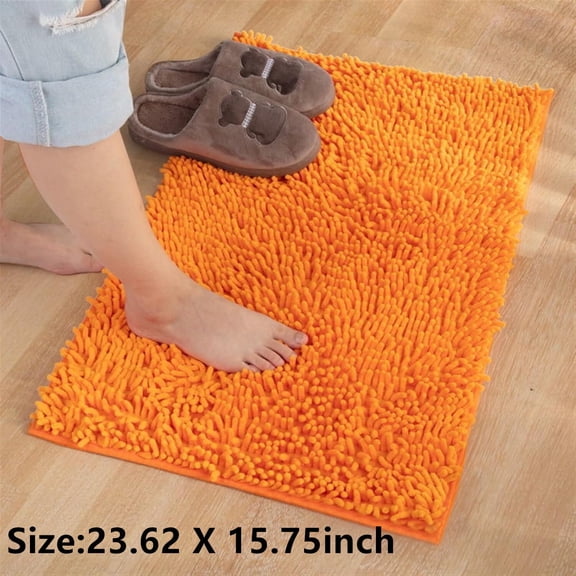 Chenille Bathroom Rug Mat, 24"x16" Soft Thick Absorbent Shaggy Bath Rugs, Non-Slip Runner Carpet, Machine Wash Dry Plush Bath Mats for Bathroom, Shower, and Tub (Orange)