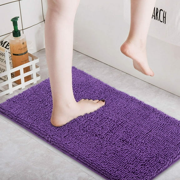 Chenille Bathroom Rug Mat 32"x20"  Thick Soft Absorbent Bath Rugs  Non-Slip Plush Shaggy Bath Mat for Shower Floor  Machine Washable  Purple