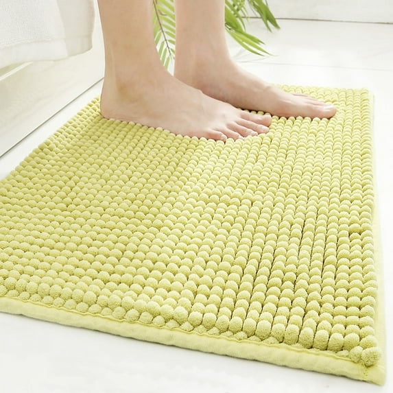 Chenille Bathroom Rug Mat,Extra Soft and Absorbent Shaggy Rugs, Machine Washable, Quick Dry Bathmat, Plush Carpet for Tub, Shower and Bath Room Floor Mats(Yellow)