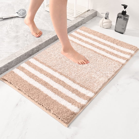 Chenille Bathroom Rug Soft Fluffy Striped Bath Mat Shaggy Rugs Absorbent Shower Mat Quick Dry Machine Washable 17"x24"