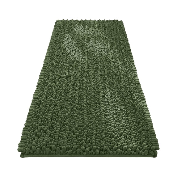 Chenille Bathroom Rug Ultra Soft Thick Absorbent Long Pile Mat with Non Slip Backing Machine Washable 17 x 24 Inch Army Green
