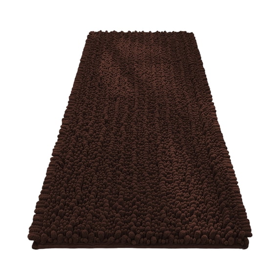 Chenille Bathroom Rug Ultra Soft Thick Absorbent Long Pile Mat with Non Slip Backing Machine Washable 17 x 24 Inch Coffee