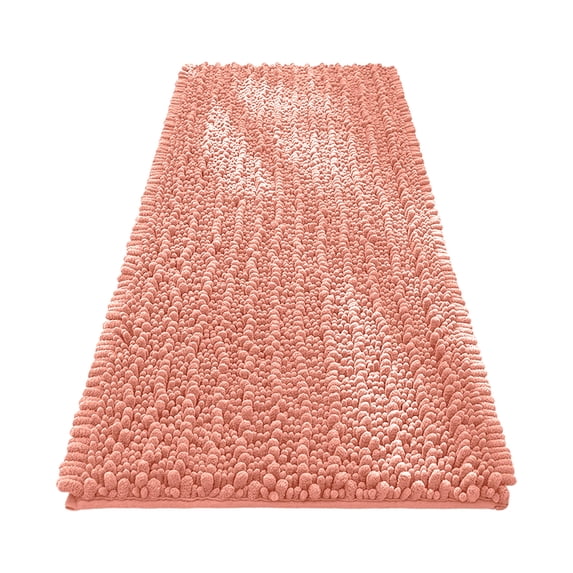 Chenille Bathroom Rug Ultra Soft Thick Absorbent Long Pile Mat with Non Slip Backing Machine Washable 17 x 24 Inch Pink