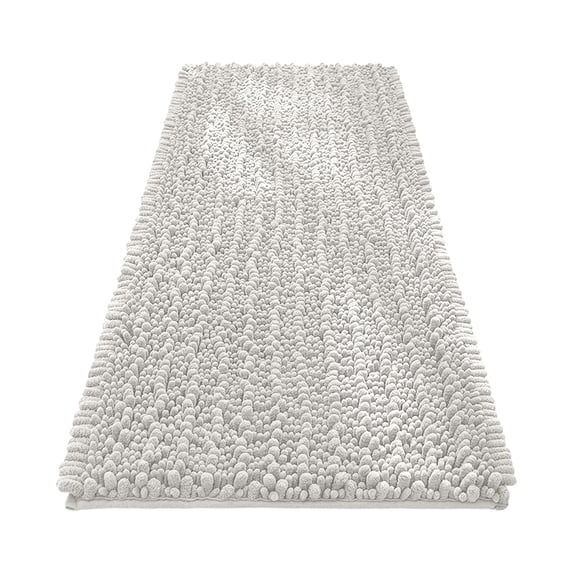 Chenille Bathroom Rug Ultra Soft Thick Absorbent Long Pile Mat with Non Slip Backing Machine Washable 17 x 24 Inch White