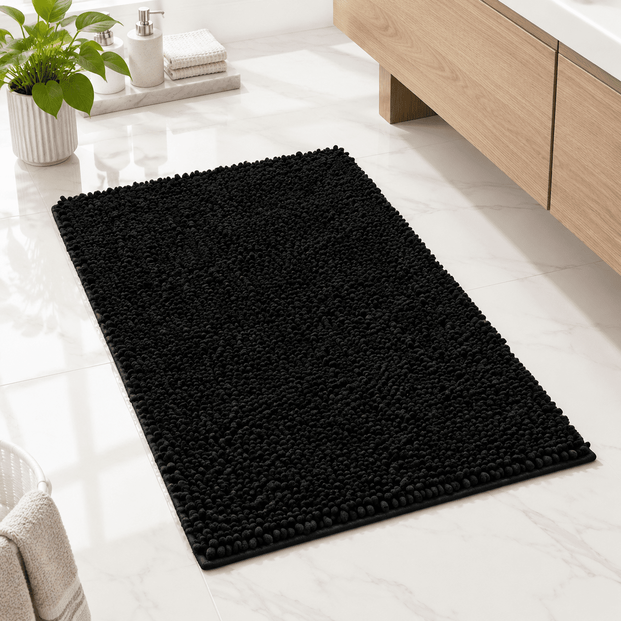 Chenille Bathroom Rugs 60x24 Absorbent Soft Non Slip Black - Walmart.com