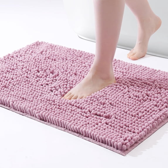 Chenille Bathroom Rugs Mat 24"x17", Non-Slip Bath Mat for Bathroom Floor & BathTub, Washable Shower Shag Bath Rugs, Soft Fluffy Thick Water Absorbent Microfiber Shower Mat, Bubblegum Pink