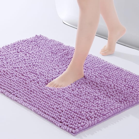 Chenille Bathroom Rugs Mat 24"x17", Non-Slip Bath Mat for Bathroom Floor & BathTub, Washable Soft Shower Shag Bath Rugs, Durable Fluffy Thick Water Absorbent Microfiber Shower Mat, Purple