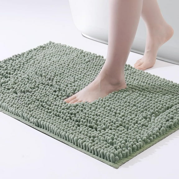Chenille Bathroom Rugs Mat 24"x17", Non-Slip Bath Mat for Bathroom Floor & BathTub, Washable Soft Shower Shag Bath Rugs, Fluffy Thick Water Absorbent Microfiber Shower Mat, Sage Green