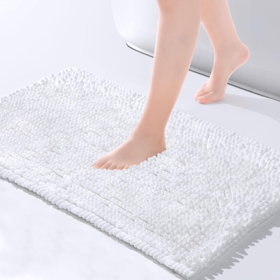 Chenille Bathroom Rugs Mat 24"x17", Non-Slip Bath Mat for Bathroom Floor, Washable Soft Thick Water Absorbent Microfiber Shower Mat, White