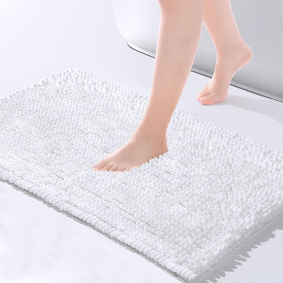 Chenille Bathroom Rugs Mat 24"x17", Non-Slip Bath Mat for Bathroom Floor, Washable Soft Thick Water Absorbent Microfiber Shower Mat, White