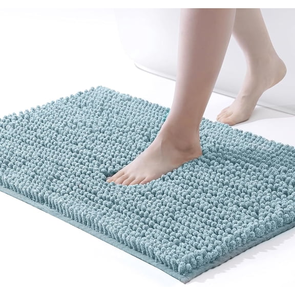 Chenille Bathroom Rugs Mat 32"x20", Non-Slip Bath Mat for Bathroom Floor & BathTub, Washable Shower Shag Bath Rugs, Soft Fluffy Thick Water Absorbent Microfiber Shower Mat, Aqua Heather