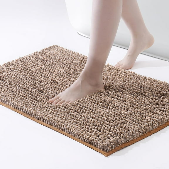 Chenille Bathroom Rugs Mat 32"x20", Non-Slip Bath Mat for Bathroom Floor & BathTub, Washable Shower Shag Bath Rugs, Soft Fluffy Thick Water Absorbent Microfiber Shower Mat, Caramel Heather