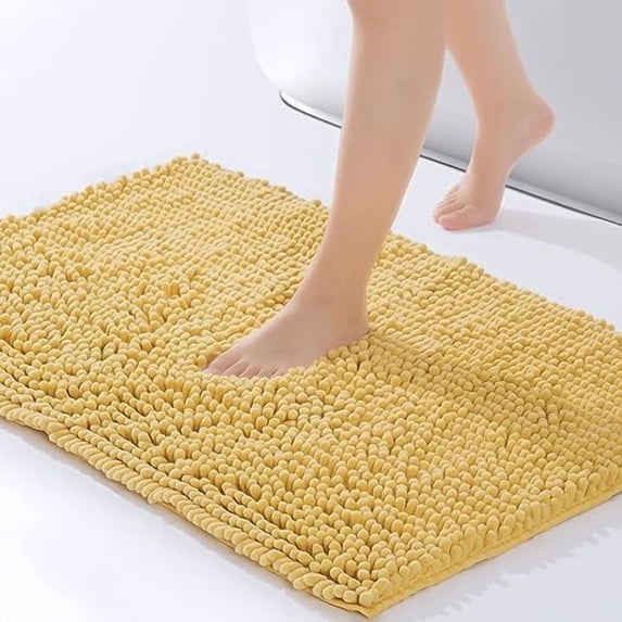 Chenille Bathroom Rugs Mat 32”x20”, Non-Slip Bath Mat for Bathroom Floor & Bathtub, Washable Soft Shower Shag Bath Rugs, Durable Fluffy Thick Water Absorbent Microfiber Shower Mat, Yellow