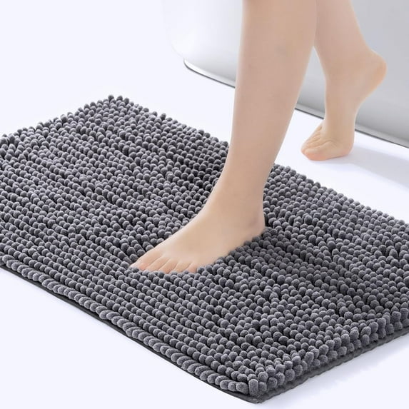 Chenille Bathroom Rugs Mat,Non-Slip Bath Mat for Bathroom Floor & Bathtub, Washable Soft Shower Shag Bath Rugs, Durable Fluffy Thick Water Absorbent Microfiber Shower Mat, Dark Gray